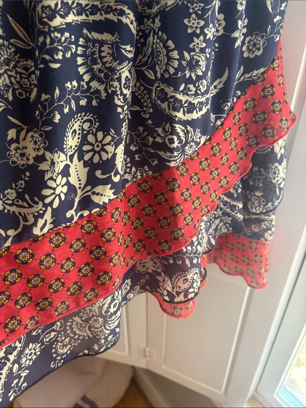 Accidentally In Love Navy Paisley Mini Dress with Red Hem - Picture 4 of 4